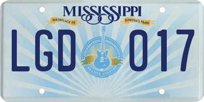 MS license plate LGD017