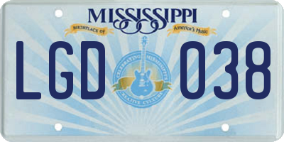 MS license plate LGD038