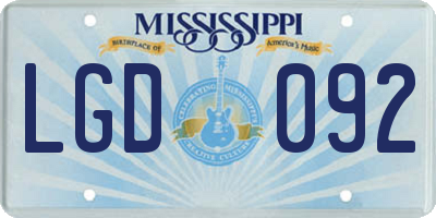MS license plate LGD092