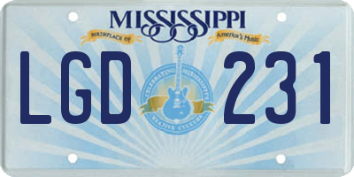 MS license plate LGD231