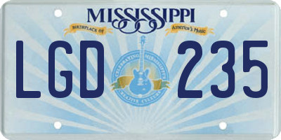 MS license plate LGD235