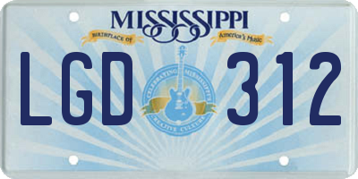 MS license plate LGD312