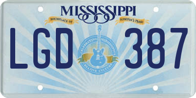 MS license plate LGD387