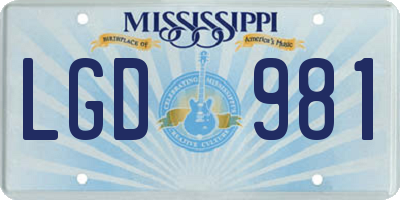 MS license plate LGD981