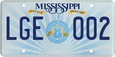 MS license plate LGE002
