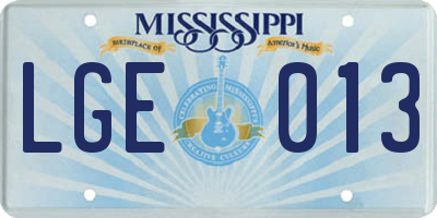 MS license plate LGE013