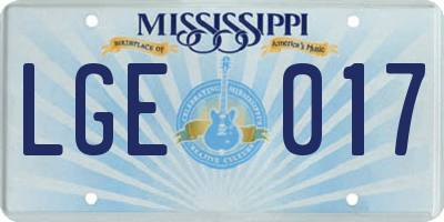 MS license plate LGE017