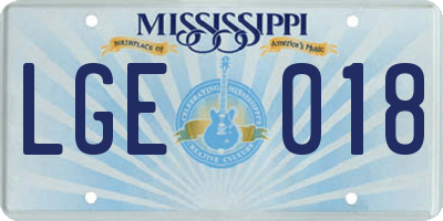 MS license plate LGE018