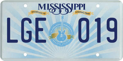 MS license plate LGE019