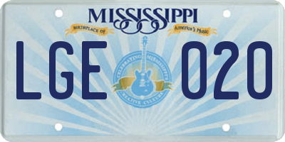 MS license plate LGE020