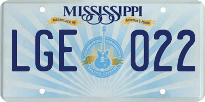 MS license plate LGE022