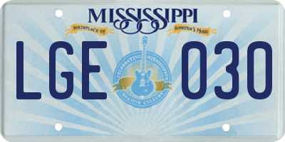 MS license plate LGE030