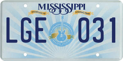 MS license plate LGE031