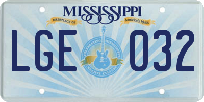 MS license plate LGE032