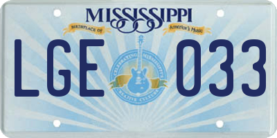 MS license plate LGE033