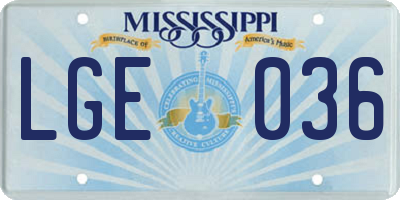 MS license plate LGE036
