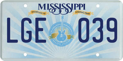MS license plate LGE039