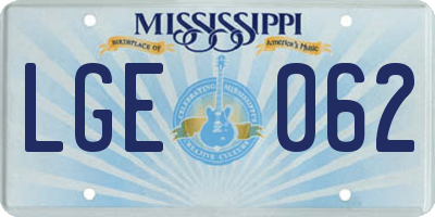 MS license plate LGE062