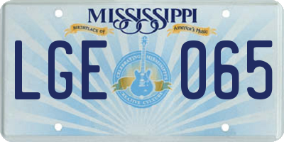 MS license plate LGE065