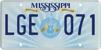 MS license plate LGE071