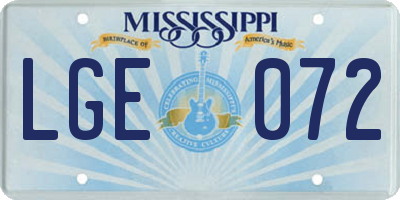 MS license plate LGE072