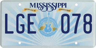 MS license plate LGE078