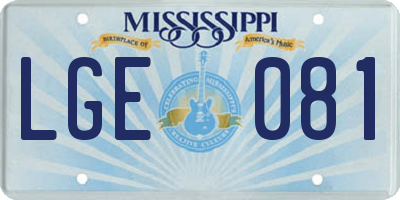 MS license plate LGE081