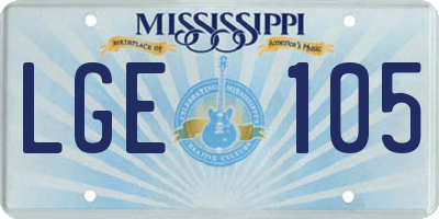 MS license plate LGE105
