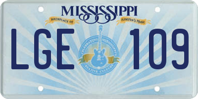 MS license plate LGE109