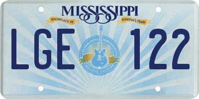 MS license plate LGE122
