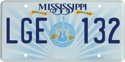 MS license plate LGE132