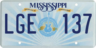 MS license plate LGE137