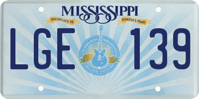MS license plate LGE139