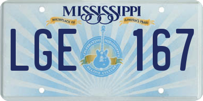 MS license plate LGE167