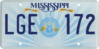 MS license plate LGE172