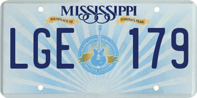 MS license plate LGE179