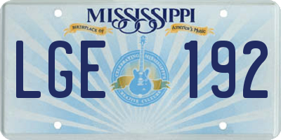 MS license plate LGE192
