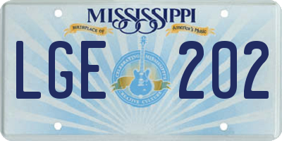 MS license plate LGE202