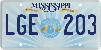 MS license plate LGE203