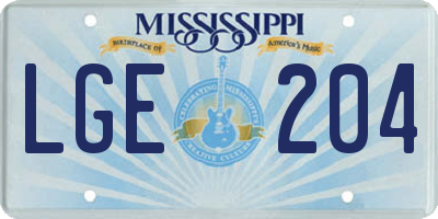 MS license plate LGE204