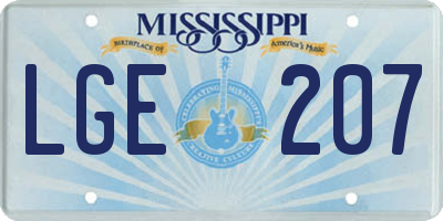 MS license plate LGE207