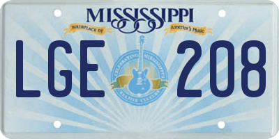 MS license plate LGE208
