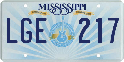 MS license plate LGE217