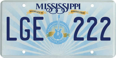 MS license plate LGE222