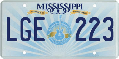 MS license plate LGE223