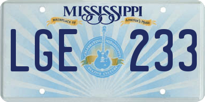 MS license plate LGE233