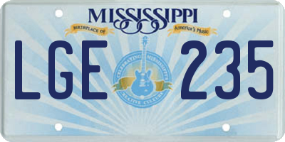 MS license plate LGE235