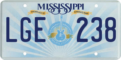 MS license plate LGE238