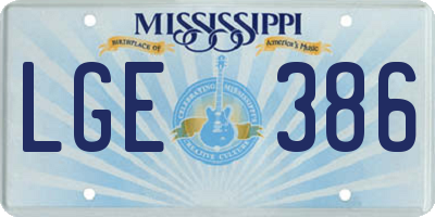MS license plate LGE386