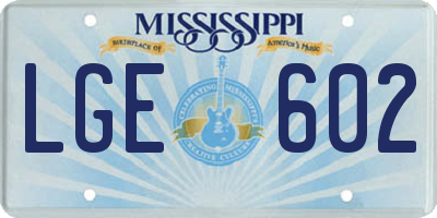 MS license plate LGE602